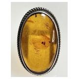 Large sterling silver amber ring