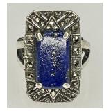 Sterling lapis lazuli marcasite ring