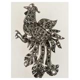 Sterling marcasite rooster brooch / pendant