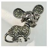 Sterling marcasite mouse brooch