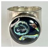 Sterling silver ring with art glass stone