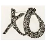 Sterling marcasite XO brooch