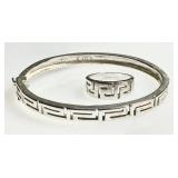 Sterling Greek key bangle bracelet and ring