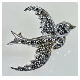 Sterling marcasite swallow brooch