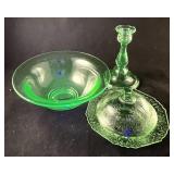 3 green Depression uranium glass