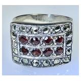 Sterling ring with marcasites and red stones