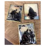 3 reverse painted bubble glass silhouettes