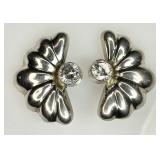 Large sterling and rhinestone clip earrings