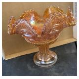 Carnival glass bowl on base