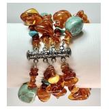 Amber & turquoise multi-strand bracelet