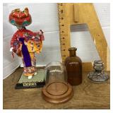 Asian figure, glass dome, bottle, candleholder