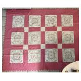 72x88 pink and white embroidered quilt