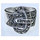 Sterling silver marcasite buckle ring