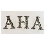 Sterling marcasite ASA monogram brooches