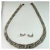 Sterling silver Greek key necklace and earrings