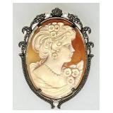 Large cameo brooch / pendant in sterling bezel