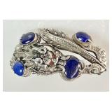 Silver dragon bracelet with lapis lazuli