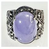 Sterling marcasite ring with purple cabochon