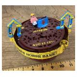 Cast iron race horse mechanical coin bank