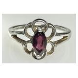 Sterling silver ring with red purple stone