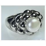 Heavy sterling silver pearl ring