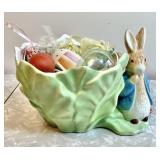 Ceramic Beatrix Potter cabbage planter and eggs