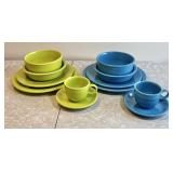 Two 6-piece Fiesta place settings -lime/blue