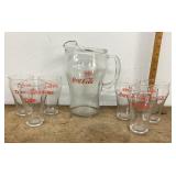 Glass Coca Cola pitcher & 6 glasses
