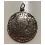 1774 8 Reales coin made into a pendant