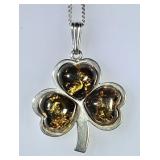 Sterling and Baltic amber shamrock necklace