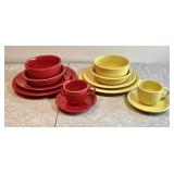 Two 6-piece Fiesta place settings --red/yellow