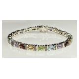 Sterling tennis bracelet with multicolor stones