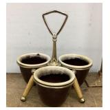Mid century brown drip pottery relish server