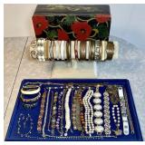 Costume jewelry bracelets in black lacquer box