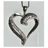 Sterling silver diamond heart necklace