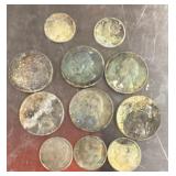 5 silver dimes, 6 silver quarters -- damaged