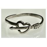 Dainty sterling silver arrow-thru-heart ring
