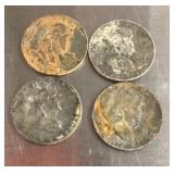 4 Franklin half dollars --damaged