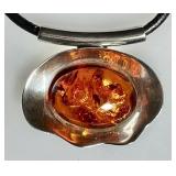Sterling silver Baltic amber modernist necklace
