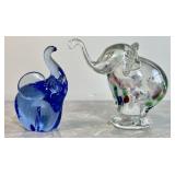 2 art glass elephants