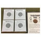 4 steel pennies and Lincoln/Kennedy cent