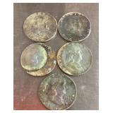 5 Franklin half dollars --damaged
