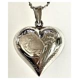 Sterling silver etched puffy heart necklace