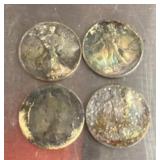 4 walking Liberty half dollars --damaged