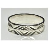 Sterling silver etched band ring