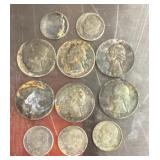 5 silver dimes, 6 silver quarters -- damaged