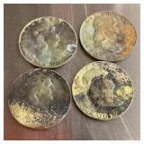 4  Franklin half dollars --damaged