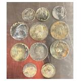 5 silver dimes, 6 silver quarters -- damaged
