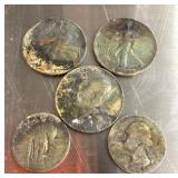 5 silver coins --damaged