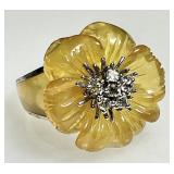 Sterling silver Lucite flower ring with CZs